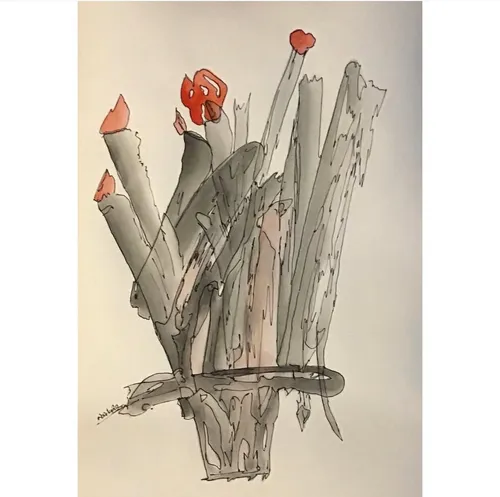 Abstract illustration of plant-like forms with colors.