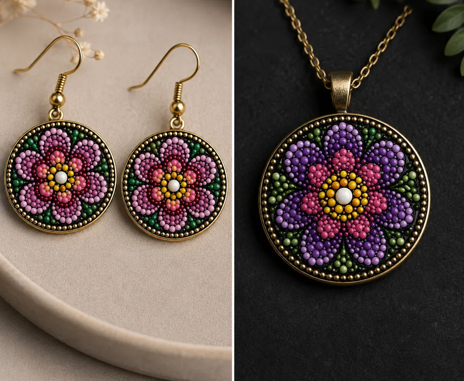 Runder Blumenschmuck auf texturierter Oberfläche.