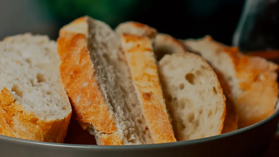 Slices of bread in a bowl, close-up.