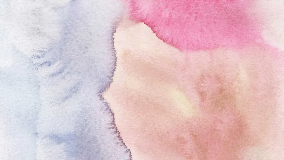 Abstract watercolor painting with pink and blue hues.