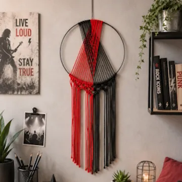 Stylish macramé decor on a wall.