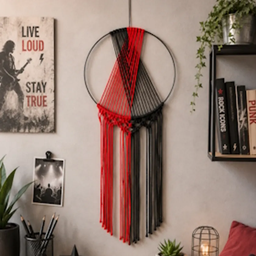 Stylish macramé decor on a wall.