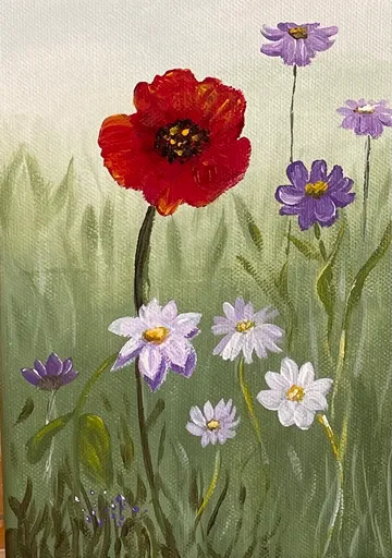 Bunte Blumen auf Leinwandhintergrund gemalt.