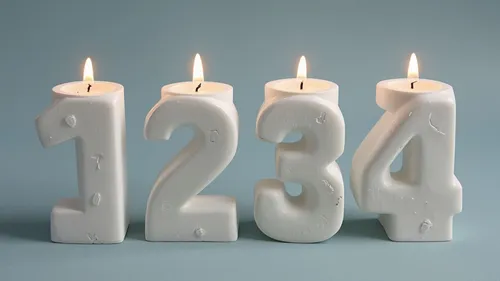 Number-shaped candles burning on blue background.