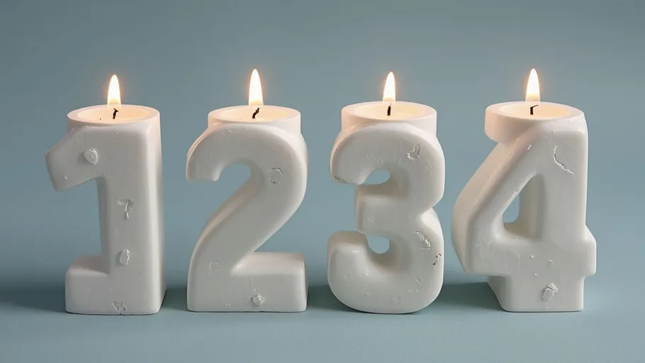Number-shaped candles burning on blue background.