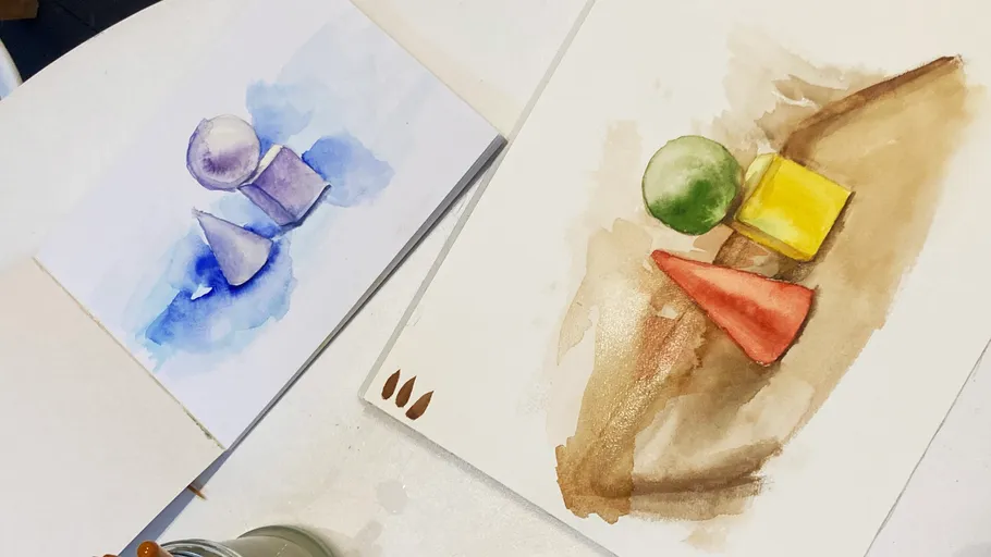 Two watercolor paintings of simple shapes.