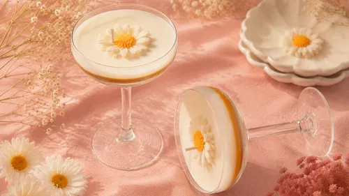 Zwei Desserts mit Blumenmuster auf Stoff.