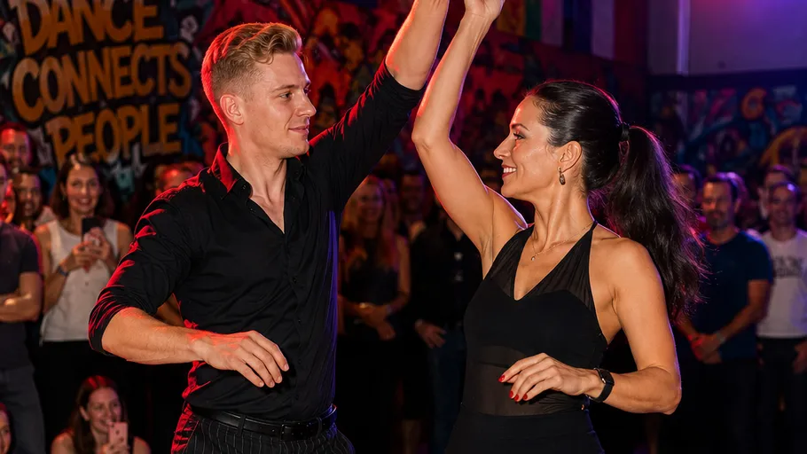 Dancers performing in a lively dance event.