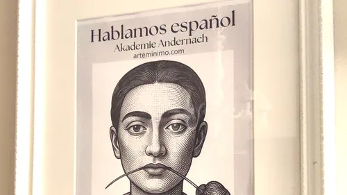 Poster of a face with a moustache.
