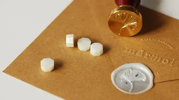 Wachssiegel auf braunem Umschlag, mit Stempel.