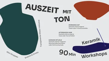 Pottery workshop advertisement with German text.