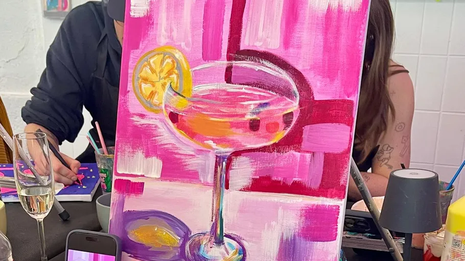 Painting of cocktail being created in art class.