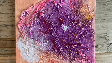 Abstract painting with vibrant purple texture.
