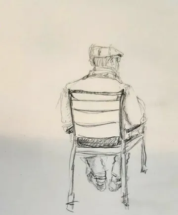Sketch of seated man in chair.