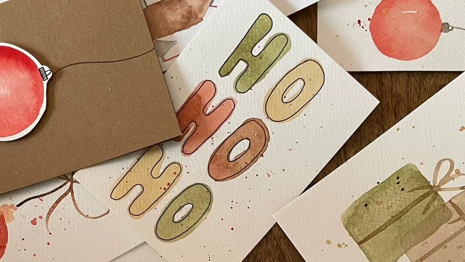 Handmade cards with Christmas illustrations.