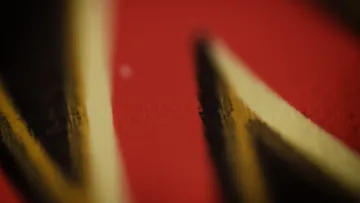 Close-up of abstract red and black design.