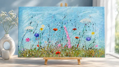 Colorful painting of flowers on a sunny day.