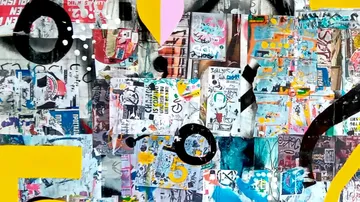 Bunte Collage aus Mixed-Media-Street-Art
