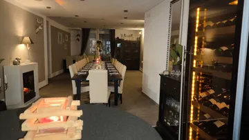 Dining table set in elegant dining room.