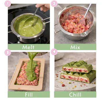 Four-step process of making matcha bars.