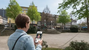 Person photographing park with smartphone.