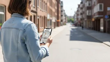 Person nutzt Smartphone in städtischer Straße.
