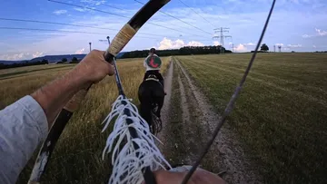 Reiter zieht Bogen auf Feld.