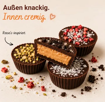 Schokoladen mit Füllungen auf Oberfläche präsentiert.