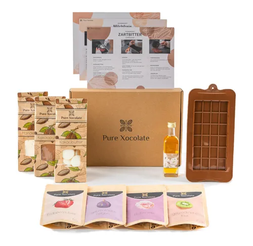 Schokolade-Kit mit Formen und Zutaten.
