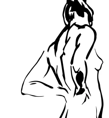 Stilisierte Figur posiert, umgeben von leerem Raum.