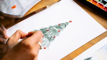 Hand malt Weihnachtsbaum auf Papier.