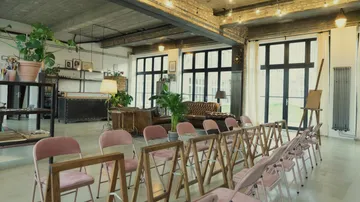 Chairs arranged in a modern loft studio.