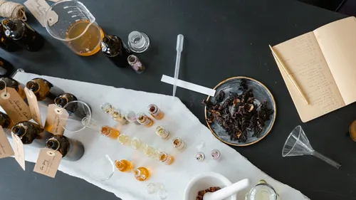 Ingredients and tools on a laboratory table.
