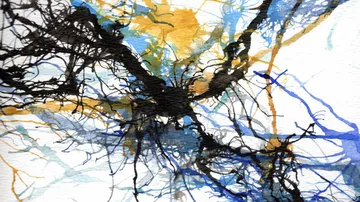 Abstract watercolor of tangled branches, colorful background.