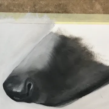 Gemälde einer Hundenase auf Leinwand.
