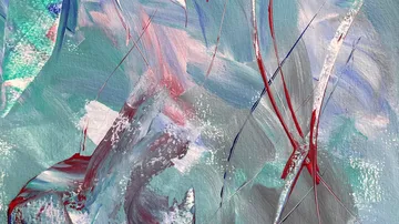 Abstraktes Gemälde mit blauen und roten Wirbeln