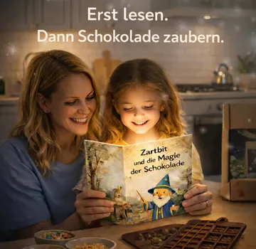 Mother and daughter reading in kitchen.