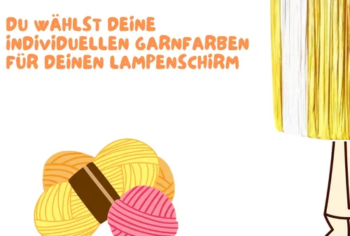Yarn balls beside customized lampshade.