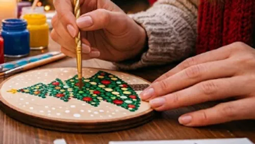 Hand painting Christmas tree on wood.