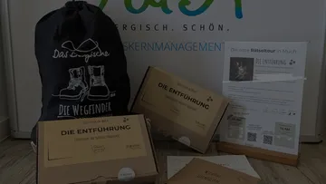 Puzzle kits in a bag with information board.