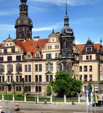 Historic castle under clear blue sky.