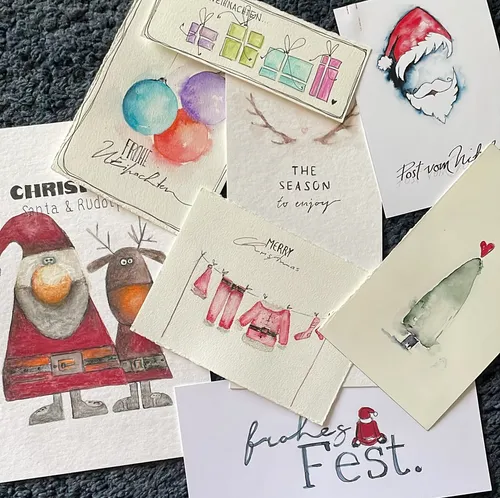 Greeting cards with Christmas illustrations.