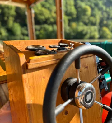 Boat steering wheel and dashboard gauges