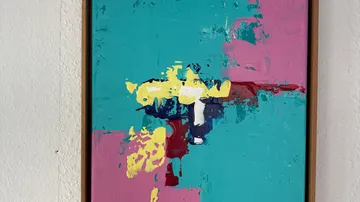 Colorful abstract painting with bold textures.