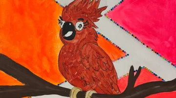 Bunter Papagei gemalt auf lebhaftem Hintergrund.