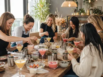 Women making candles at a table.