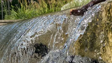 Water cascading over a rock, outdoor scene