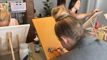Women painting in an art studio.
