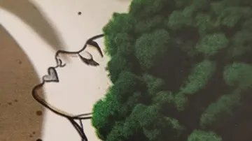 Illustration einer Person im Profil, grüne Afrofrisur.