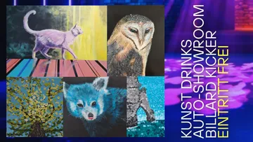 Collage of animal art with event text.